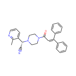 Cc1ncccc1[C@@H](C#N)N1CCN(C(=O)C=C(c2ccccc2)c2ccccc2)CC1 ZINC000013833148