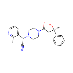 Cc1ncccc1[C@@H](C#N)N1CCN(C(=O)C[C@@](C)(O)c2ccccc2)CC1 ZINC000013833211