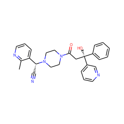 Cc1ncccc1[C@@H](C#N)N1CCN(C(=O)C[C@@](O)(c2ccccc2)c2cccnc2)CC1 ZINC000013833203