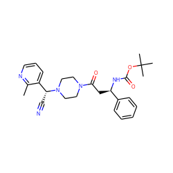 Cc1ncccc1[C@@H](C#N)N1CCN(C(=O)C[C@@H](NC(=O)OC(C)(C)C)c2ccccc2)CC1 ZINC000013833245