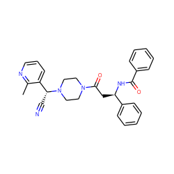 Cc1ncccc1[C@@H](C#N)N1CCN(C(=O)C[C@@H](NC(=O)c2ccccc2)c2ccccc2)CC1 ZINC000013833273