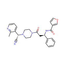 Cc1ncccc1[C@@H](C#N)N1CCN(C(=O)C[C@@H](NC(=O)c2ccoc2)c2ccccc2)CC1 ZINC000013833281