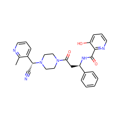 Cc1ncccc1[C@@H](C#N)N1CCN(C(=O)C[C@@H](NC(=O)c2ncccc2O)c2ccccc2)CC1 ZINC000013833293