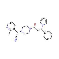 Cc1ncccc1[C@@H](C#N)N1CCN(C(=O)C[C@@H](c2ccccc2)n2cccc2)CC1 ZINC000013833359