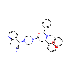 Cc1ncccc1[C@@H](C#N)N1CCN(C(=O)C[C@H](c2ccccc2)N(Cc2ccccc2)Cc2ccccc2)CC1 ZINC000026817081