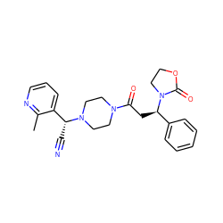 Cc1ncccc1[C@@H](C#N)N1CCN(C(=O)C[C@H](c2ccccc2)N2CCOC2=O)CC1 ZINC000013833261