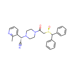 Cc1ncccc1[C@@H](C#N)N1CCN(C(=O)C[S@@+]([O-])C(c2ccccc2)c2ccccc2)CC1 ZINC000013833171