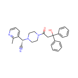 Cc1ncccc1[C@@H](C#N)N1CCN(C(=O)CC(O)(c2ccccc2)c2ccccc2)CC1 ZINC000013833152