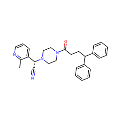 Cc1ncccc1[C@@H](C#N)N1CCN(C(=O)CCC(c2ccccc2)c2ccccc2)CC1 ZINC000013833215