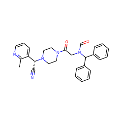 Cc1ncccc1[C@@H](C#N)N1CCN(C(=O)CN(C=O)C(c2ccccc2)c2ccccc2)CC1 ZINC000013833181