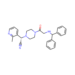 Cc1ncccc1[C@@H](C#N)N1CCN(C(=O)CNC(c2ccccc2)c2ccccc2)CC1 ZINC000096209980