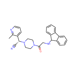 Cc1ncccc1[C@@H](C#N)N1CCN(C(=O)CNC2c3ccccc3-c3ccccc32)CC1 ZINC000013833193