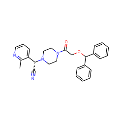 Cc1ncccc1[C@@H](C#N)N1CCN(C(=O)COC(c2ccccc2)c2ccccc2)CC1 ZINC000013833167