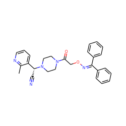 Cc1ncccc1[C@@H](C#N)N1CCN(C(=O)CON=C(c2ccccc2)c2ccccc2)CC1 ZINC000013833177