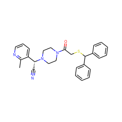 Cc1ncccc1[C@@H](C#N)N1CCN(C(=O)CSC(c2ccccc2)c2ccccc2)CC1 ZINC000013833169