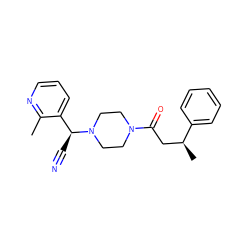 Cc1ncccc1[C@H](C#N)N1CCN(C(=O)C[C@H](C)c2ccccc2)CC1 ZINC000013833217