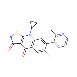 Cc1ncccc1-c1cc2c(cc1F)c(=O)c1c(=O)[nH]sc1n2C1CC1 ZINC000028572024