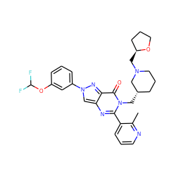 Cc1ncccc1-c1nc2cn(-c3cccc(OC(F)F)c3)nc2c(=O)n1C[C@H]1CCCN(C[C@H]2CCCO2)C1 ZINC000169331032