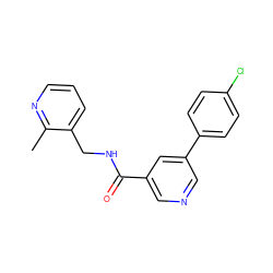 Cc1ncccc1CNC(=O)c1cncc(-c2ccc(Cl)cc2)c1 ZINC000064528513