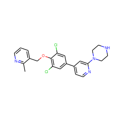 Cc1ncccc1COc1c(Cl)cc(-c2ccnc(N3CCNCC3)c2)cc1Cl ZINC001772620254