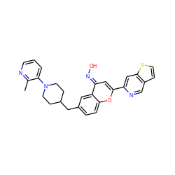 Cc1ncccc1N1CCC(Cc2ccc3oc(-c4cc5sccc5cn4)c/c(=N\O)c3c2)CC1 ZINC001772651246