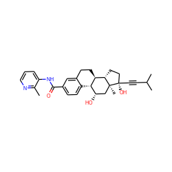 Cc1ncccc1NC(=O)c1ccc2c(c1)CC[C@@H]1[C@@H]2[C@@H](O)C[C@@]2(C)[C@H]1CC[C@@]2(O)C#CC(C)C ZINC001772638853