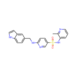 Cc1ncccc1NS(=O)(=O)c1ccc(NCc2ccc3[nH]ccc3c2)nc1 ZINC001772579632