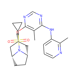 Cc1ncccc1Nc1ncnc(O[C@@H]2C[C@@H]3CC[C@H](C2)N3S(=O)(=O)C2CC2)c1C ZINC000103232117