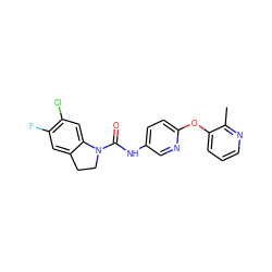 Cc1ncccc1Oc1ccc(NC(=O)N2CCc3cc(F)c(Cl)cc32)cn1 ZINC000029548965