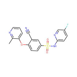 Cc1ncccc1Oc1ccc(S(=O)(=O)Nc2ccc(F)cn2)cc1C#N ZINC000473198731