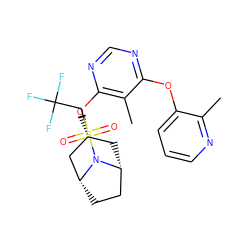 Cc1ncccc1Oc1ncnc(O[C@@H]2C[C@@H]3CC[C@H](C2)N3S(=O)(=O)CC(F)(F)F)c1C ZINC000103230635