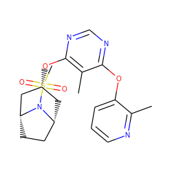 Cc1ncccc1Oc1ncnc(O[C@@H]2C[C@@H]3CC[C@H](C2)N3S(C)(=O)=O)c1C ZINC000103229872