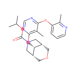 Cc1ncccc1Oc1ncnc(O[C@H]2[C@@H]3COC[C@H]2CN(C(=O)OC(C)C)C3)c1C ZINC000101562298