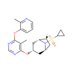 Cc1ncccc1Oc1ncnc(O[C@H]2C[C@@H]3C[C@H](F)[C@@H](C2)N3S(=O)(=O)C2CC2)c1C ZINC000101417666