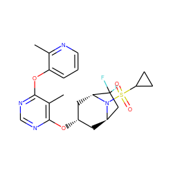 Cc1ncccc1Oc1ncnc(O[C@H]2C[C@@H]3CC(F)(F)[C@@H](C2)N3S(=O)(=O)C2CC2)c1C ZINC000101417679