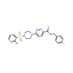 Cc1ncccc1S(=O)(=O)N1CCN(c2ccc(C(=O)NCc3ccc(F)cc3)nn2)CC1 ZINC001772631649