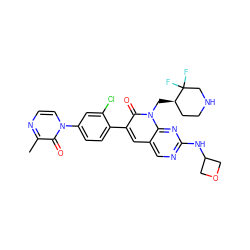 Cc1nccn(-c2ccc(-c3cc4cnc(NC5COC5)nc4n(C[C@@H]4CCNCC4(F)F)c3=O)c(Cl)c2)c1=O ZINC000653899308