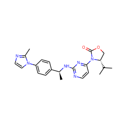 Cc1nccn1-c1ccc([C@H](C)Nc2nccc(N3C(=O)OC[C@@H]3C(C)C)n2)cc1 ZINC000142085844