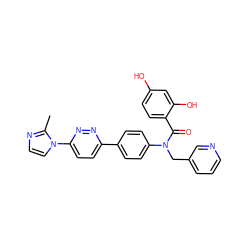 Cc1nccn1-c1ccc(-c2ccc(N(Cc3cccnc3)C(=O)c3ccc(O)cc3O)cc2)nn1 ZINC000653762253