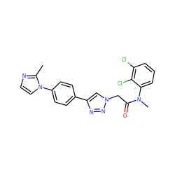 Cc1nccn1-c1ccc(-c2cn(CC(=O)N(C)c3cccc(Cl)c3Cl)nn2)cc1 ZINC001772606203