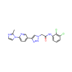 Cc1nccn1-c1ccc(-c2cn(CC(=O)Nc3cccc(Cl)c3Cl)nn2)cn1 ZINC001772593771