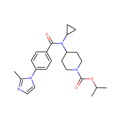 Cc1nccn1-c1ccc(C(=O)N(C2CC2)C2CCN(C(=O)OC(C)C)CC2)cc1 ZINC000223658254