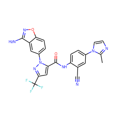 Cc1nccn1-c1ccc(NC(=O)c2cc(C(F)(F)F)nn2-c2ccc3onc(N)c3c2)c(C#N)c1 ZINC000013611514