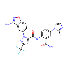 Cc1nccn1-c1ccc(NC(=O)c2cc(C(F)(F)F)nn2-c2ccc3onc(N)c3c2)c(C(N)=O)c1 ZINC000013611517