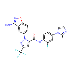 Cc1nccn1-c1ccc(NC(=O)c2cc(C(F)(F)F)nn2-c2ccc3onc(N)c3c2)c(F)c1 ZINC000013611509