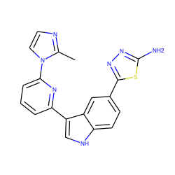 Cc1nccn1-c1cccc(-c2c[nH]c3ccc(-c4nnc(N)s4)cc23)n1 ZINC000204778493