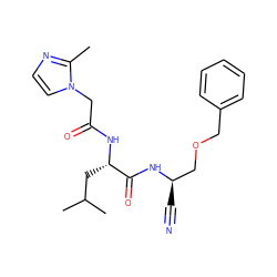 Cc1nccn1CC(=O)N[C@@H](CC(C)C)C(=O)N[C@H](C#N)COCc1ccccc1 ZINC000014972200