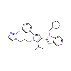 Cc1nccn1CCCn1c(-c2ccccc2)cc(-c2nc3ccccc3n2CC2CCCC2)c1C(C)C ZINC000169353312