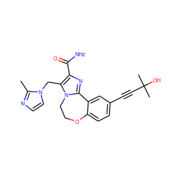 Cc1nccn1Cc1c(C(N)=O)nc2n1CCOc1ccc(C#CC(C)(C)O)cc1-2 ZINC000215753460