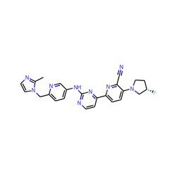 Cc1nccn1Cc1ccc(Nc2nccc(-c3ccc(N4CC[C@H](F)C4)c(C#N)n3)n2)cn1 ZINC001772635251